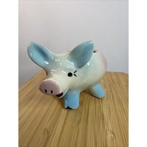 VTG MCM Shawnee Pottery Pig Planter Blue Pink Ceramic Succulent Pot USA 3.5"